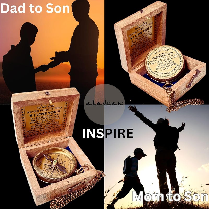 ALADEAN Gift for Son from Mom Dad | Engraved Compass 2" - Father to Son Gifts, Mom to Son Gifts for Graduation 2025, Birthday Baptism Confirmation Communion - Image 5